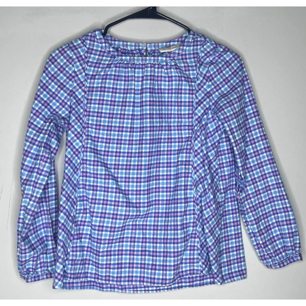 Vineyard Vines Girl's Smock Flannel Top Youth 14 Blue Pink